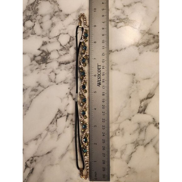 Vintage Crystal Rhinestone Headband With Black Elastic Strap - Picture 5 of 5